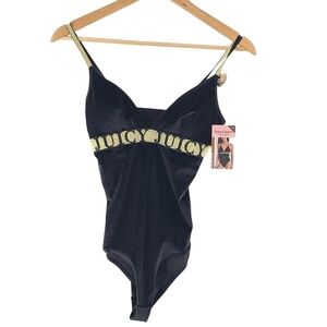 Juicy Couture Velvet Bodysuit Black Size Medium Intimates Sexy Evening Wear NWT.